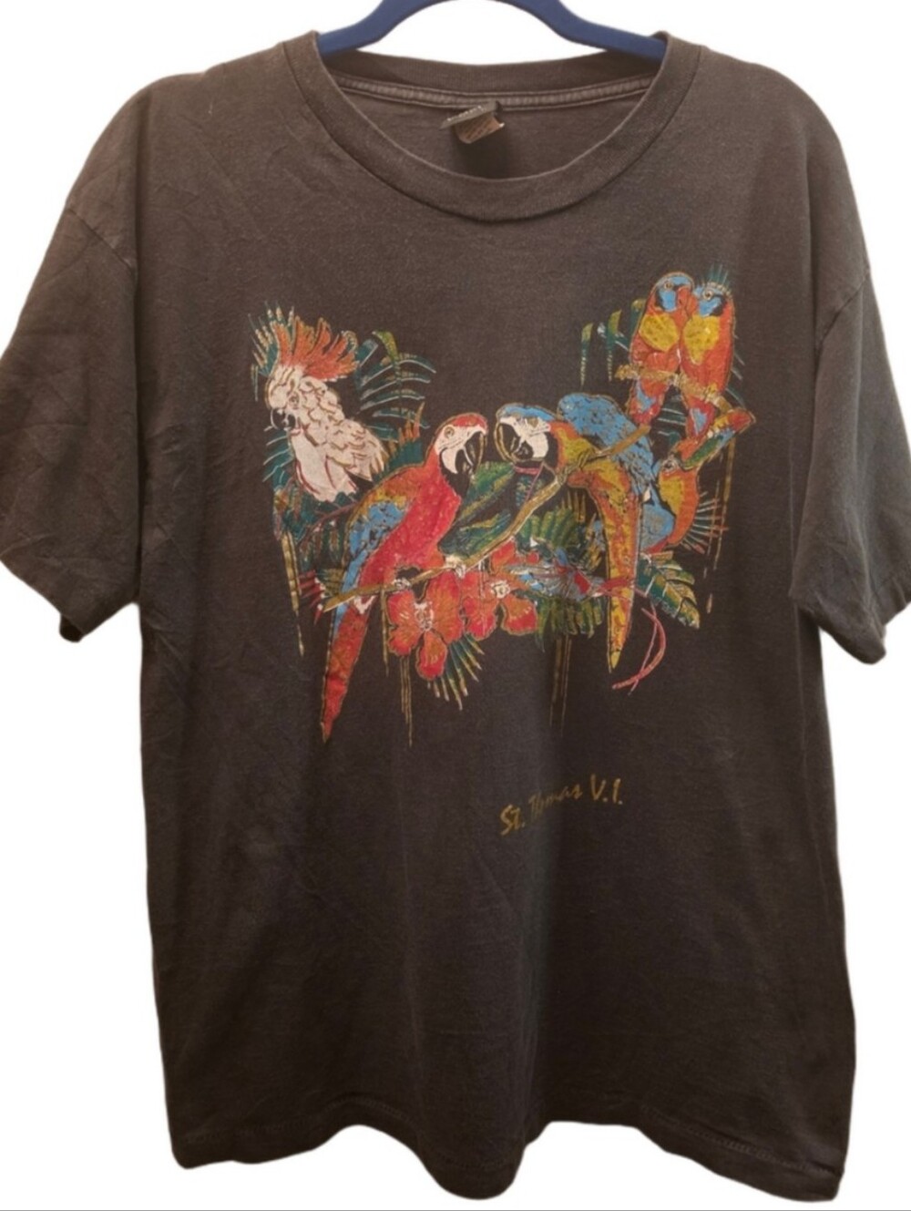 Vintage 90s St Thomas Parrot Macaw Single Stitch Graphic Tee USA L